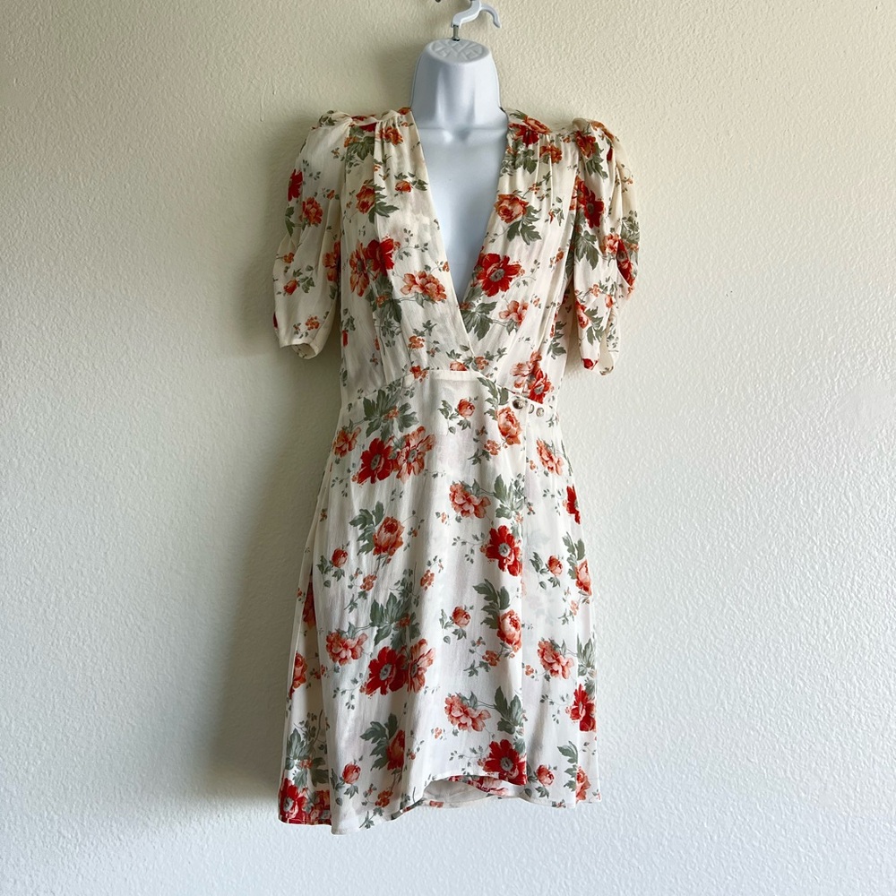 Reformation Cream Floral Midi Dress